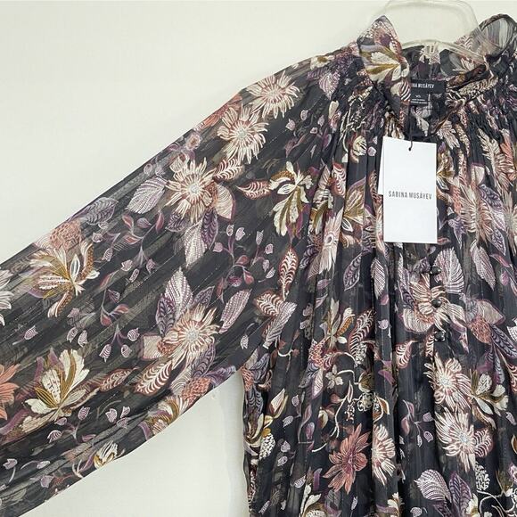 Sabina Musayev Geneva Floral Midi Dress Size XS Black Gold Metallic Sheer NWT - Picture 4 of 16